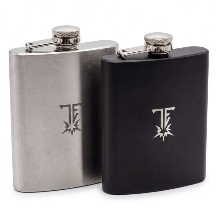 Brushed silver 6oz stainless steel hip flask with captive screw lid - Trade Engraving UK
