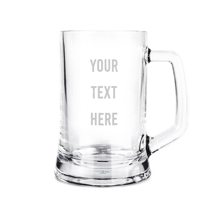 Custom engraved beer tankard with handle and laser-etched logo - Trade Engraving UK