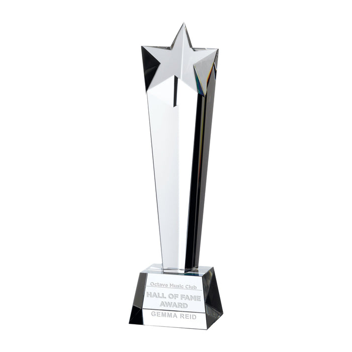 Crystal Star Pillar Award - 215mm, engraved to order - Trade Engraving UK