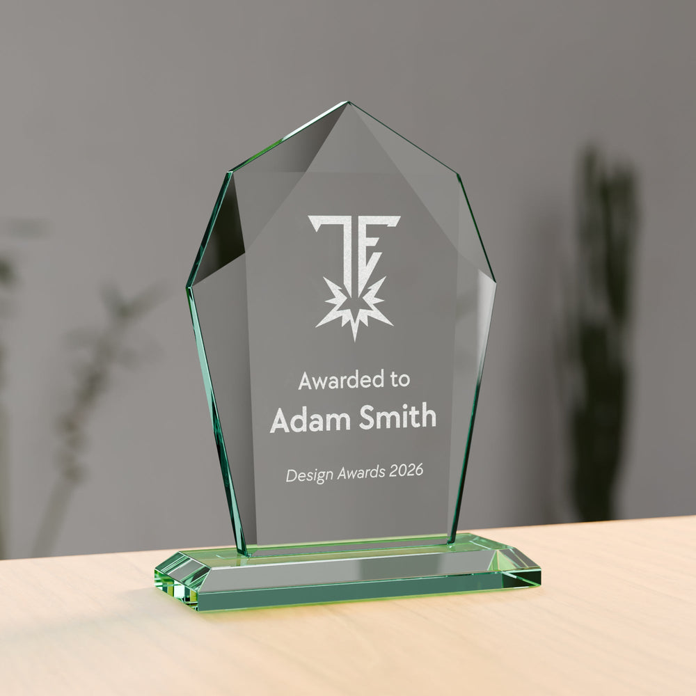 Jade Glass Peak Award - 180mm, engraved to order - Trade Engraving UK