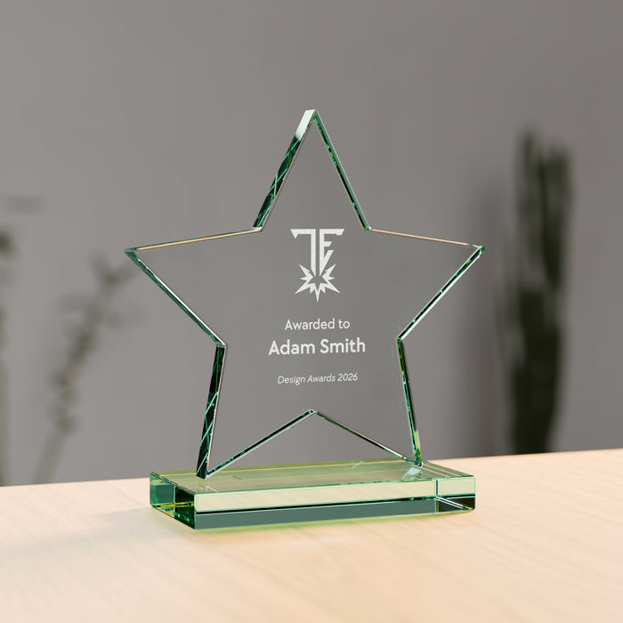 Jade Star Glass Award - 135mm, engraved to order - Trade Engraving UK