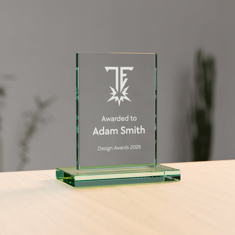 Jade Glass Rectangle Award - 90mm, engraved to order - Trade Engraving UK
