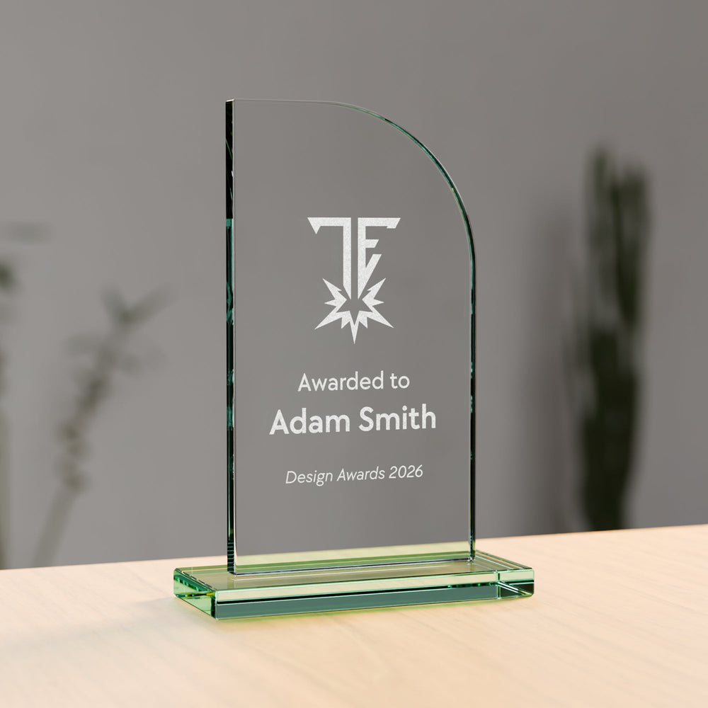 Jade Glass Curve Award - 170mm, engraved to order - Trade Engraving UK