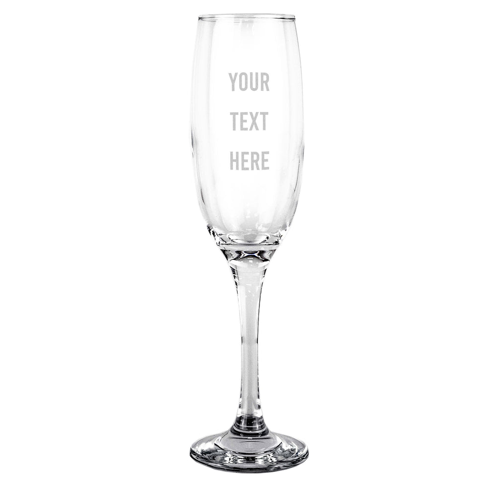 Custom engraved champagne flute with laser-etched logo - Trade Engraving UK