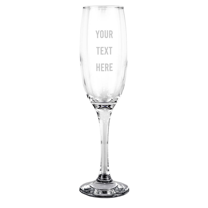 Custom engraved champagne flute with laser-etched logo - Trade Engraving UK