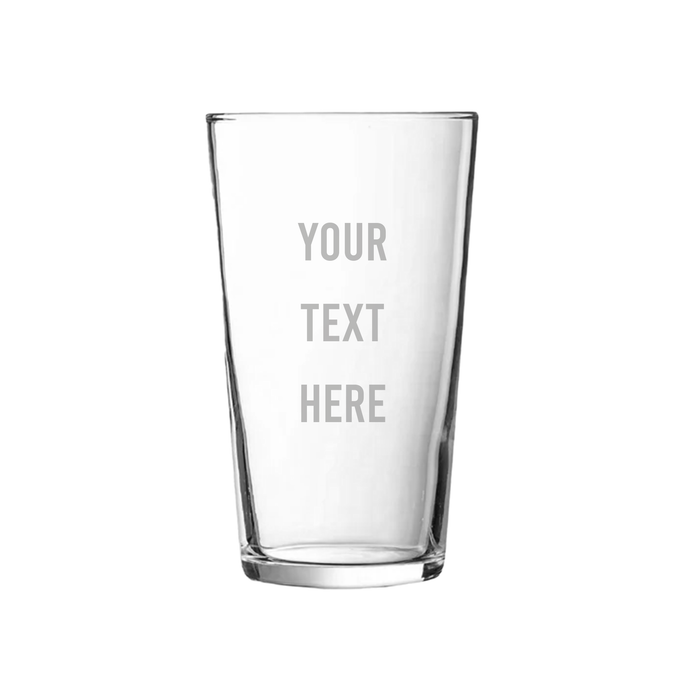 Custom engraved conical pint glass with laser-etched logo - Trade Engraving UK