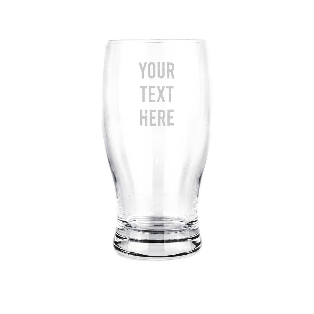 Custom engraved tulip pint glass with laser-etched logo - Trade Engraving UK