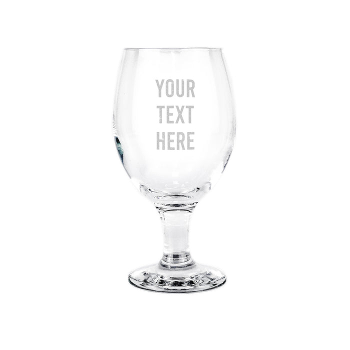 Custom engraved stemmed beer glass with laser-etched brewery logo - Trade Engraving UK