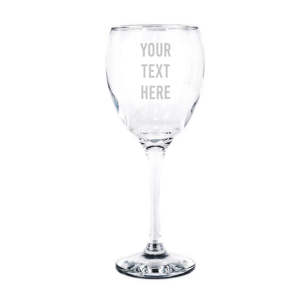 Custom engraved wine glass with laser-etched logo - Trade Engraving UK