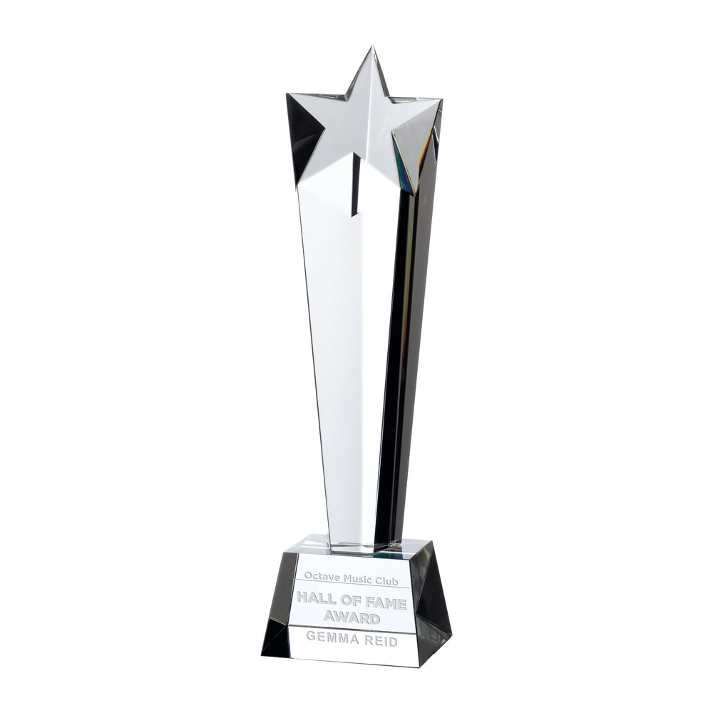 Crystal Star Pillar Award - 215mm, engraved to order - Trade Engraving UK