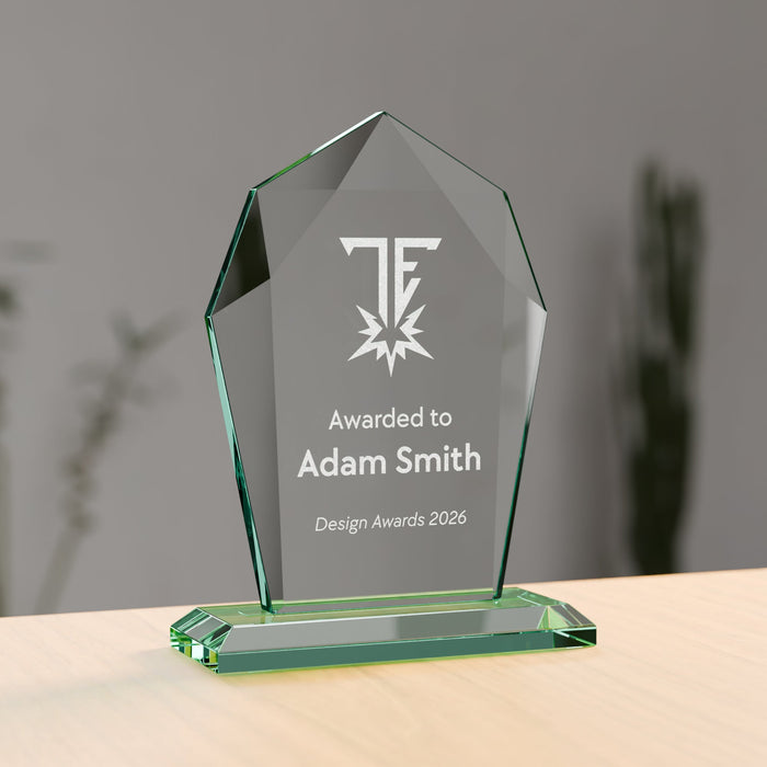 Jade Glass Peak Award - 180mm, engraved to order - Trade Engraving UK