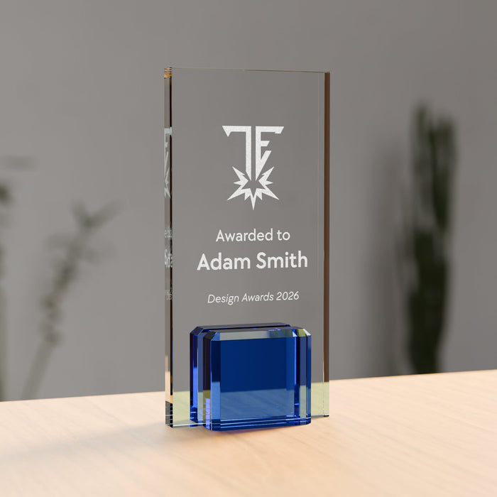 Optic Glass Award - 180mm, blue, engraved to order - Trade Engraving UK