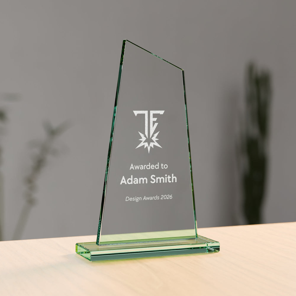 Jade Glass Wedge Award - 205mm, engraved to order - Trade Engraving UK