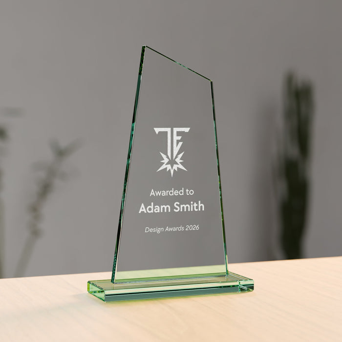 Jade Glass Wedge Award - 205mm, engraved to order - Trade Engraving UK
